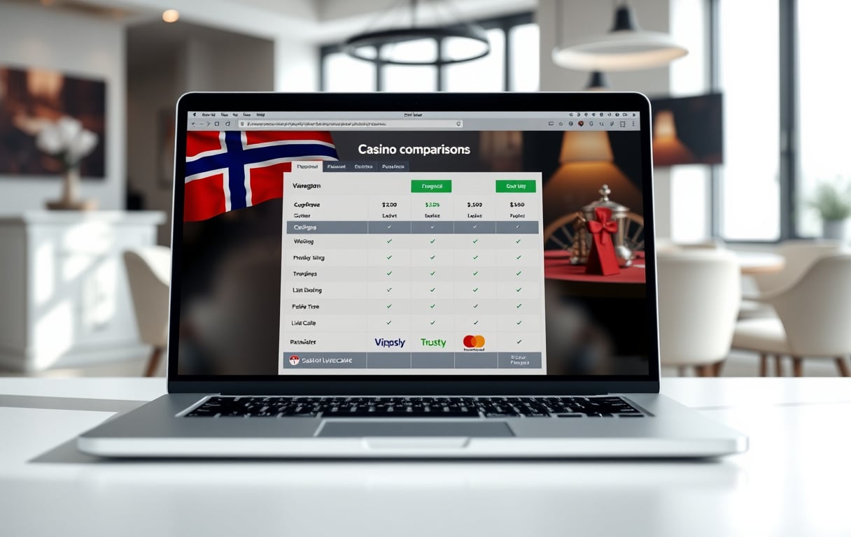 Sammenligning av norske casinoer på laptop med norske betalingsmetoder og levende dealer