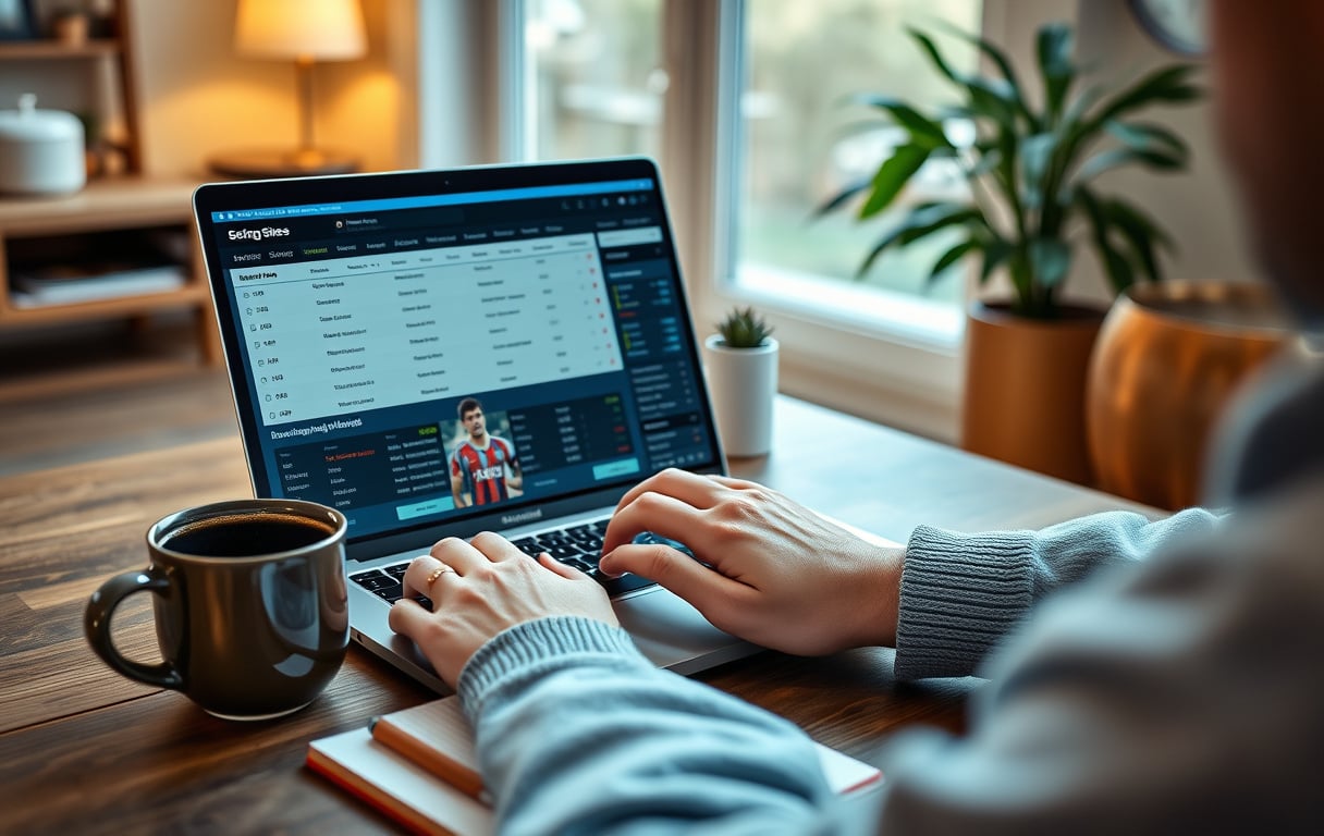 En person som sammenligner bettingsider på en bærbar PC